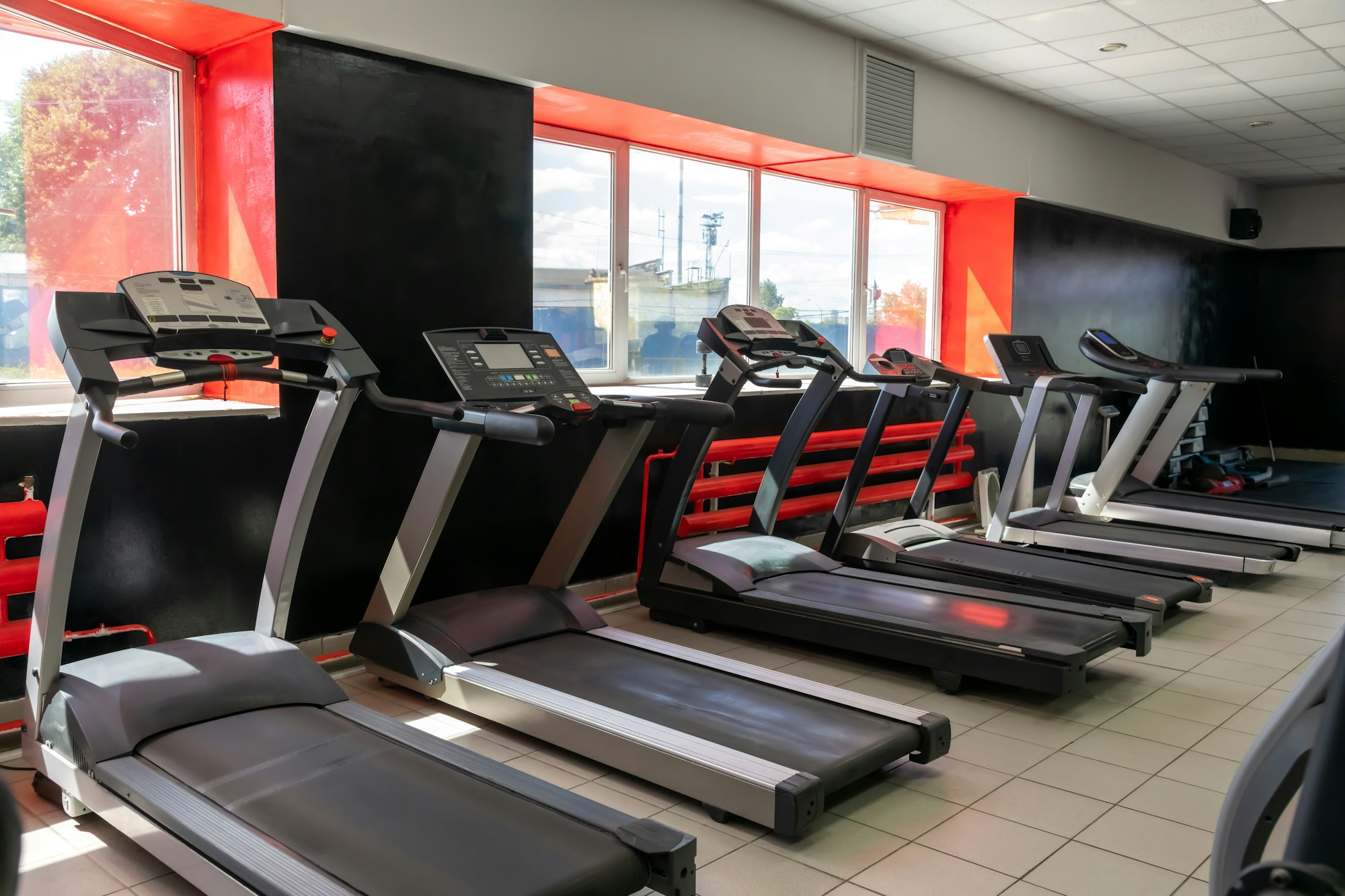 treadmills stands in fitness gym